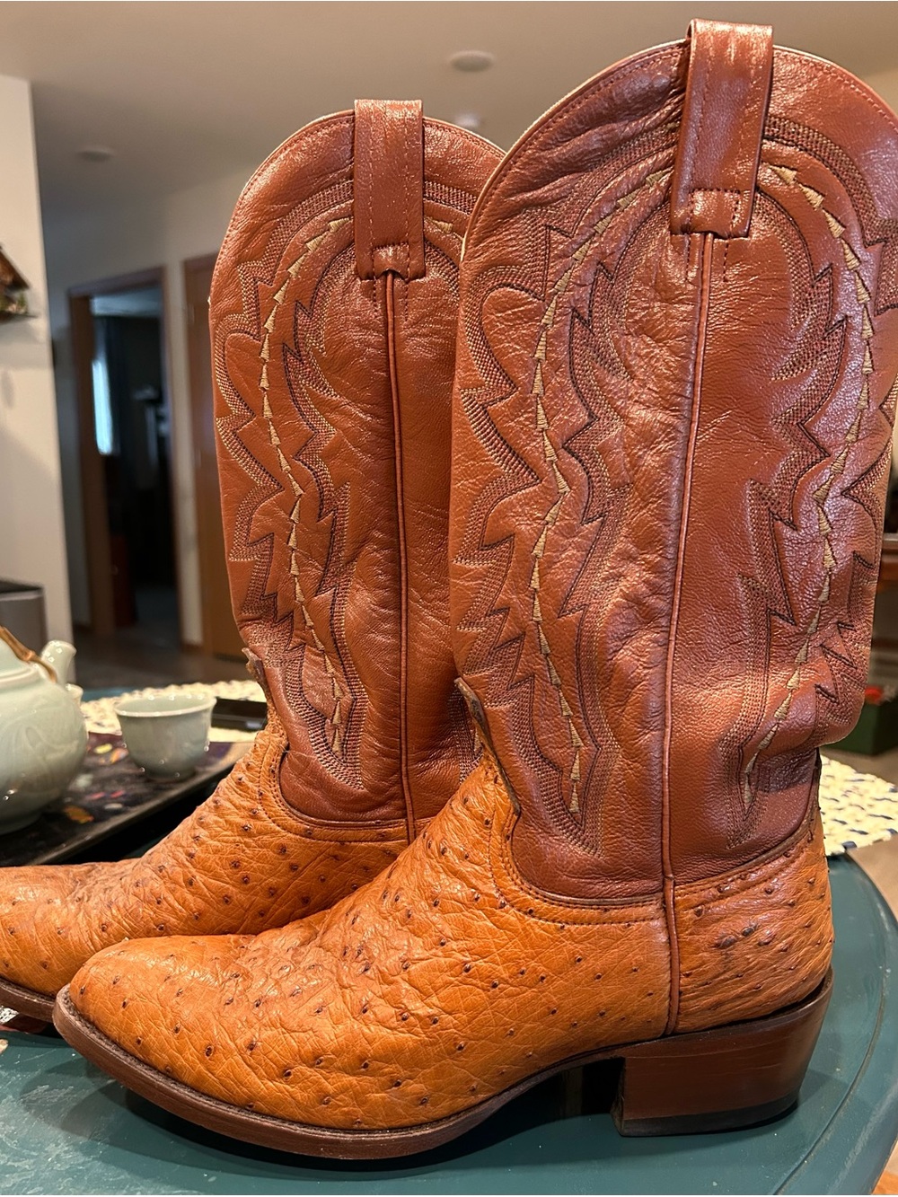 Dan Post Two-Tone Brown Genuine Ostrich Western Boots